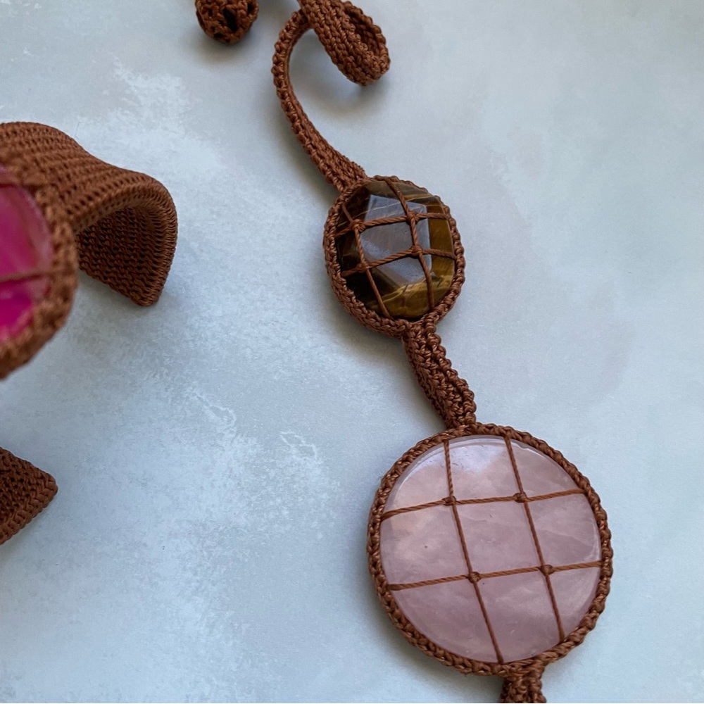 Chunky Statement Multicolor Agate Stone Necklace … - image 5